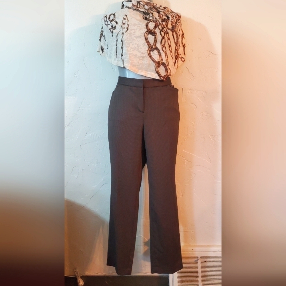 Raffella Curvy Dress Pants Dark Chocolate Faux Leather Piping